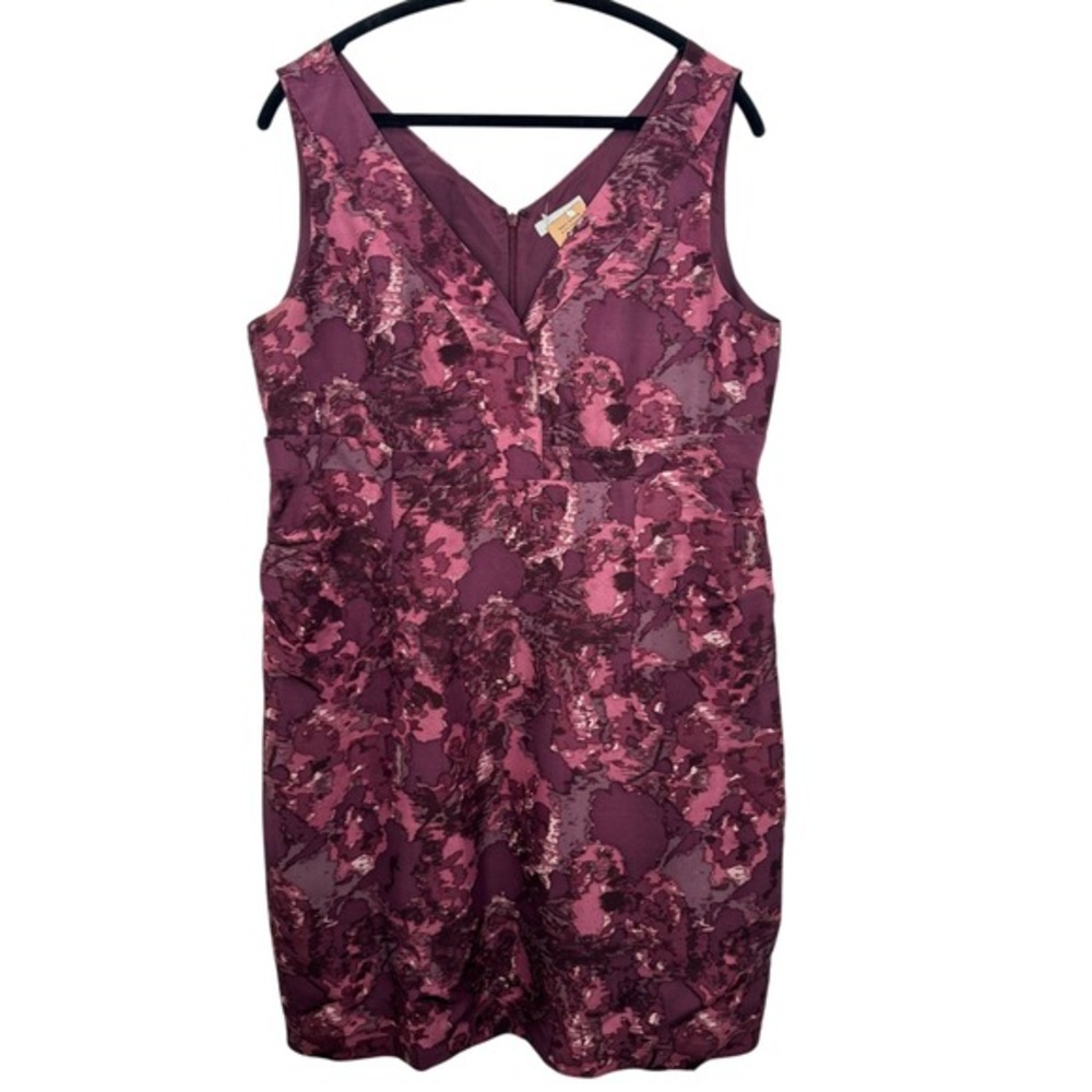 Garnet Hill Size 16 Maroon Purple Floral 100% Silk Knee Length Dress Wedding